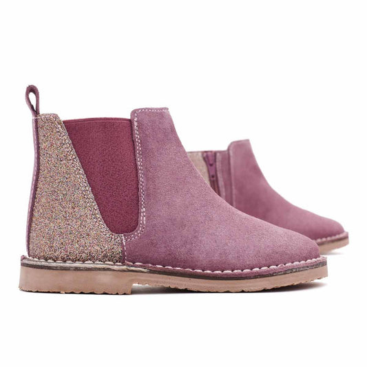 Botas Niña Serraje y Glitter Rosa