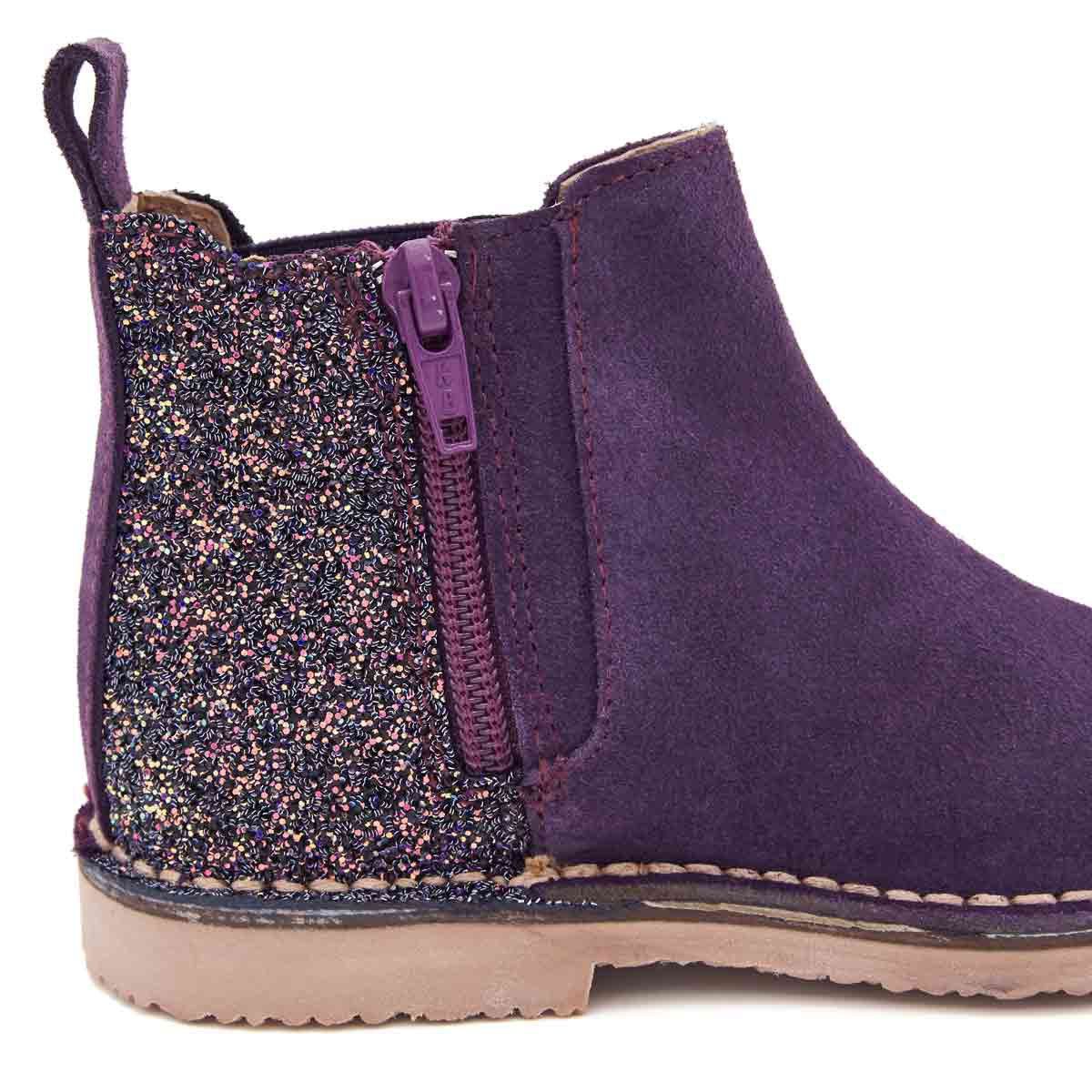 Botas Niña Serraje y Glitter Moradas