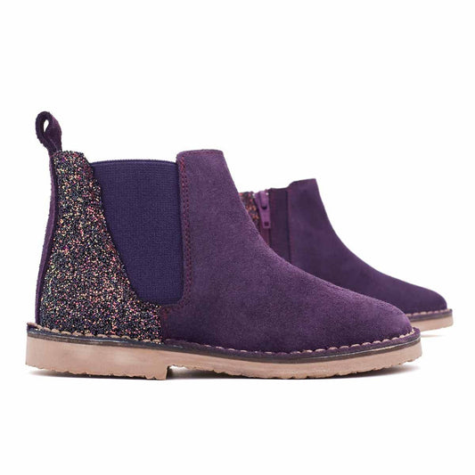 Botas Niña Serraje y Glitter Moradas