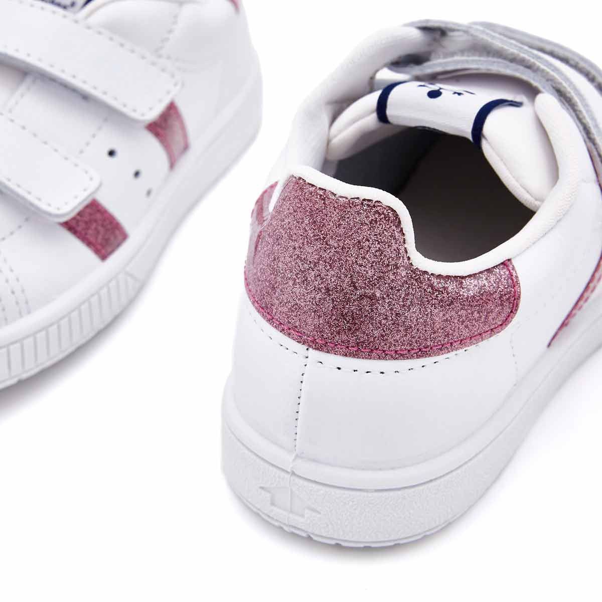 Zapatillas Blancas Tira Adherente Rayas Oro Rosa Titanitos