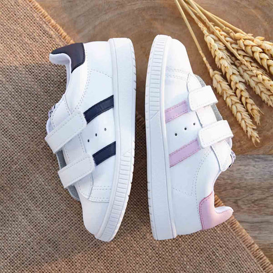 Zapatillas Blancas Tira Adherente Rayas Marino Titanitos