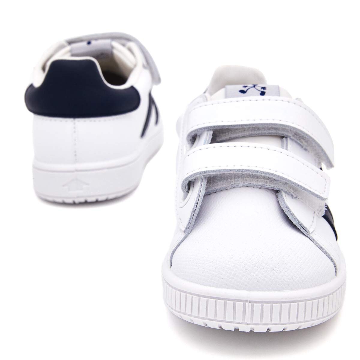 Zapatillas Blancas Tira Adherente Rayas Marino Titanitos