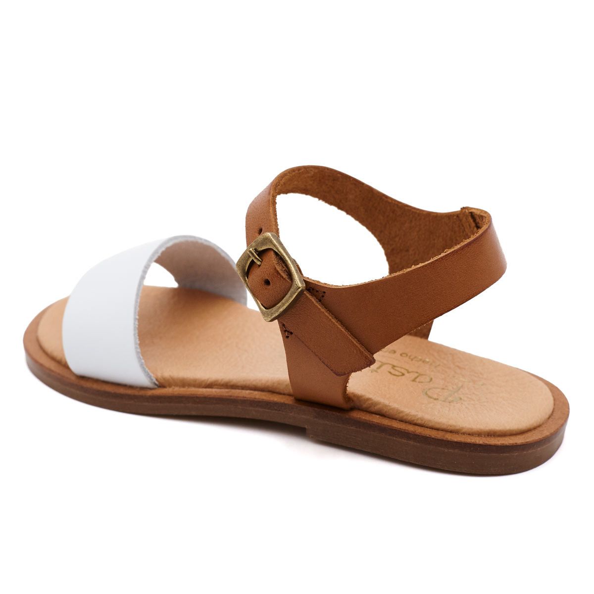 Sandalia Niña Piel Blanco y Cuero