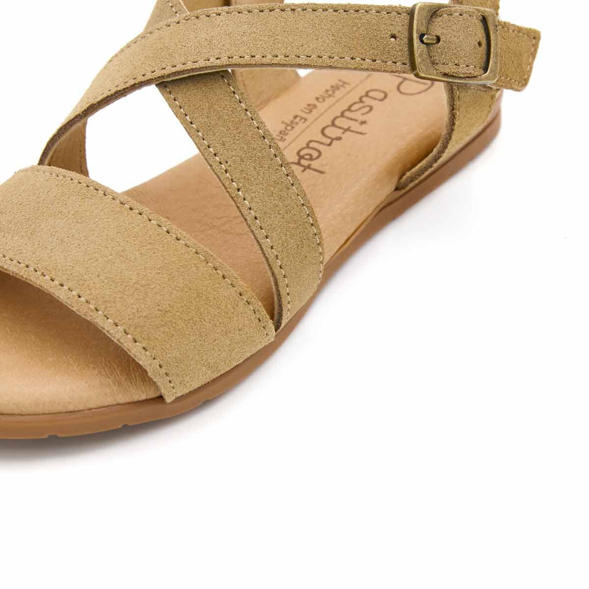 Sandalia Niña Cruzada Serraje Camel