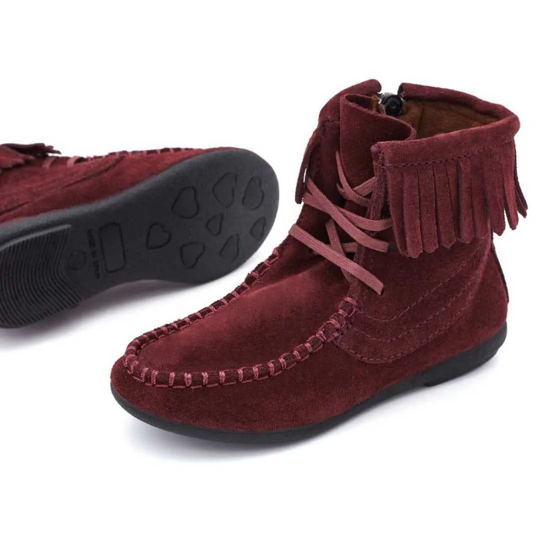 BOTAS NIÑA FLECOS SERRAJE BURDEOS | Pasitrote