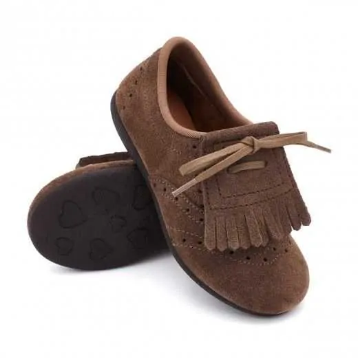 Blucher de Piel Marrón con flecos para Niña - Pasitrote 2