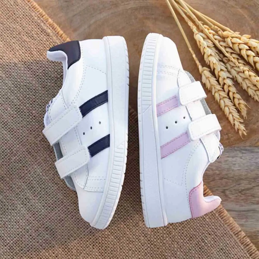 DEPORTIVA PIEL TIRA ADHERENTE RAYAS BLANCO-NAVY