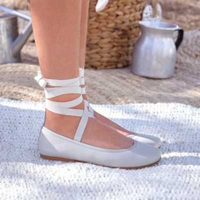 BAILARINA NIÑA PIEL CINTAS GRIS PERLA 2