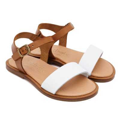 SANDALIA NIÑA PIEL BLANCO Y CUERO 2