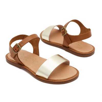 SANDALIA NIÑA PIEL ORO Y CUERO 2