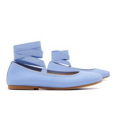 BAILARINA NIÑA PIEL CINTAS AZUL LAVANDA 2