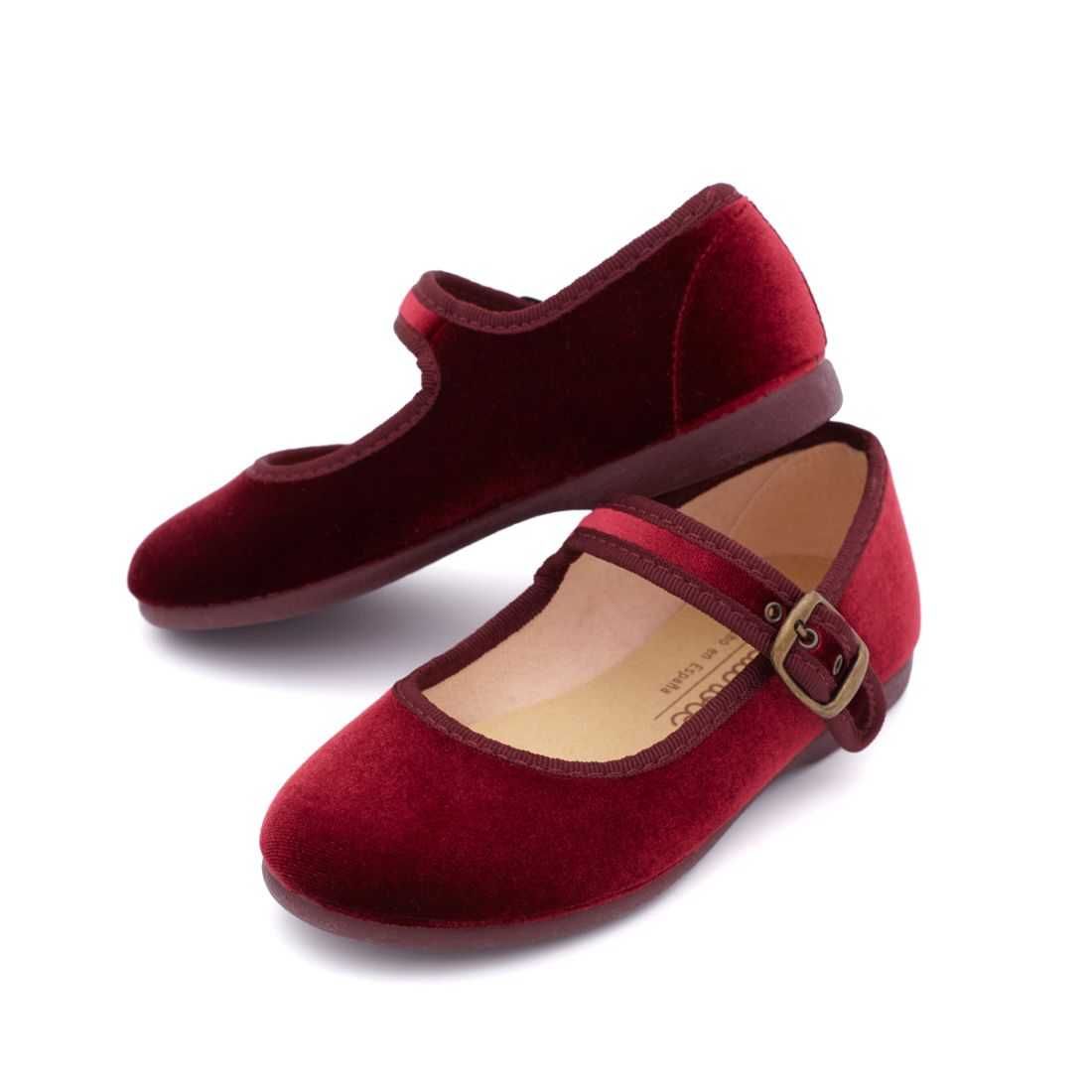 Merceditas de terciopelo burdeos niña | Pasitrote