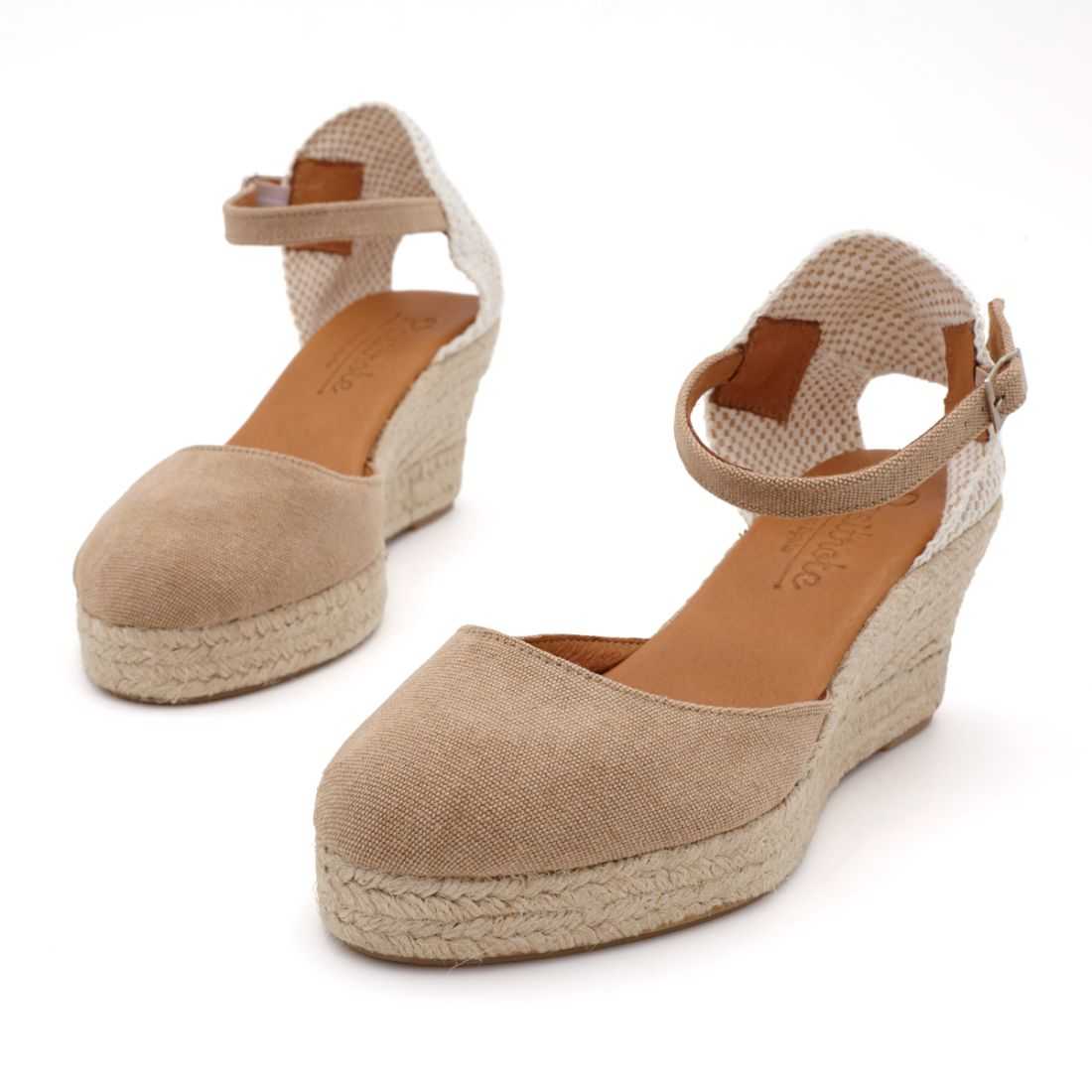 Alpargata Cuña Esparto con Hebilla Canela