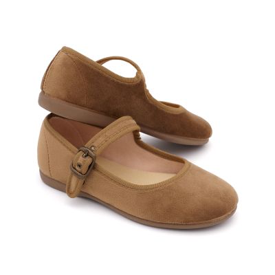 Merceditas de terciopelo marrón para niñas | Pasitrote 2