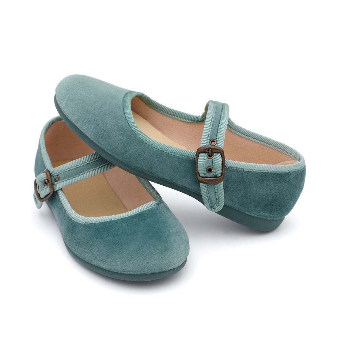 Merceditas terciopelo verde agua