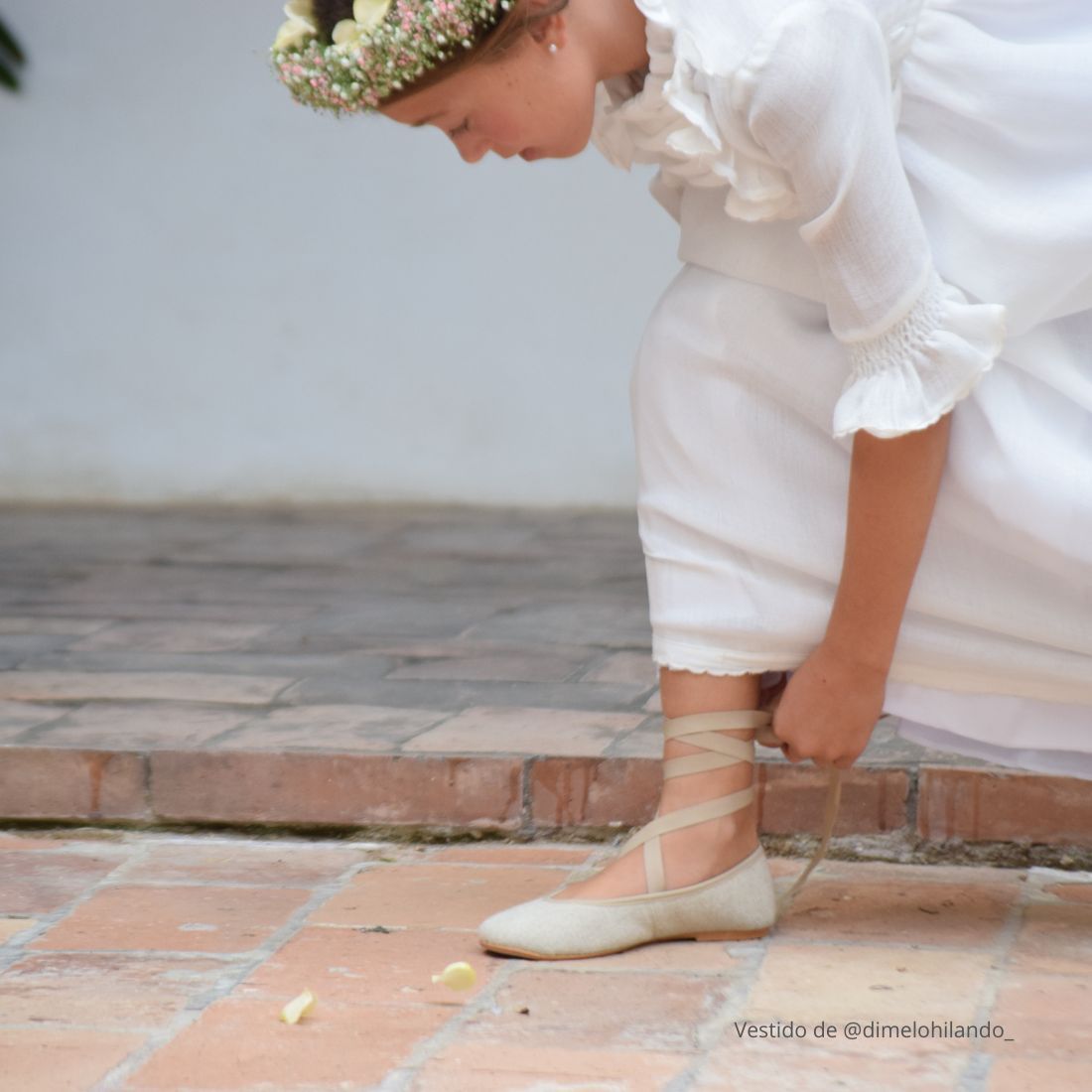 Bailarinas de Comunión Lino Natural para Niña | marca Pasitrote
