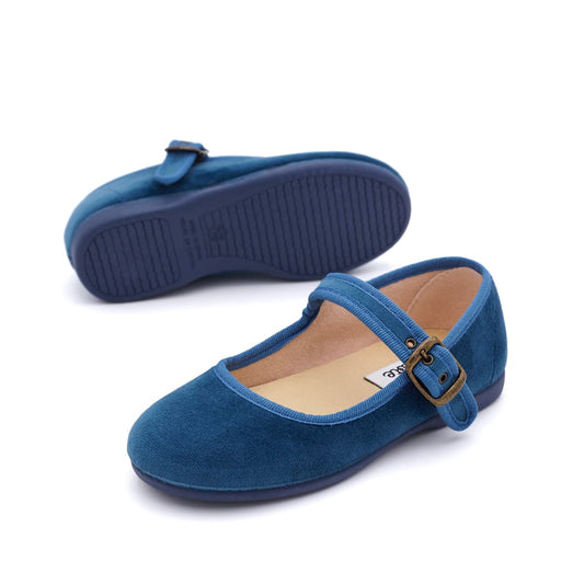 Merceditas de terciopelo azul para niñas
