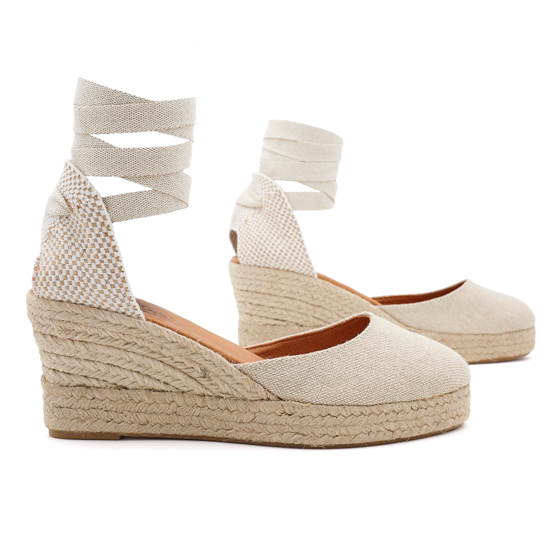 Alpargatas Cuña Mujer Cintas Lino Natural