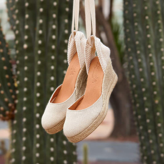 Alpargatas Cuña Mujer Cintas Lino Natural