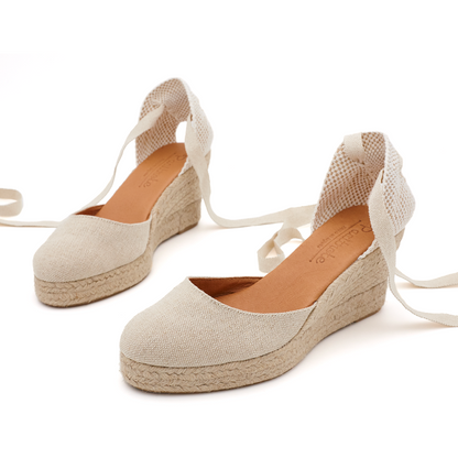 Alpargatas Cuña Mujer Cintas Lino Natural
