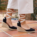 Women's Black Wedge Espadrilles with Ties