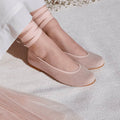 Nude Suede Elastic Bow Ballet Flats and Bracelets