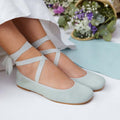 Sage Green Suede Ribbon Ballet Flats for Girls