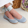 Suede Ballet Flats with Bows and Ankle Straps