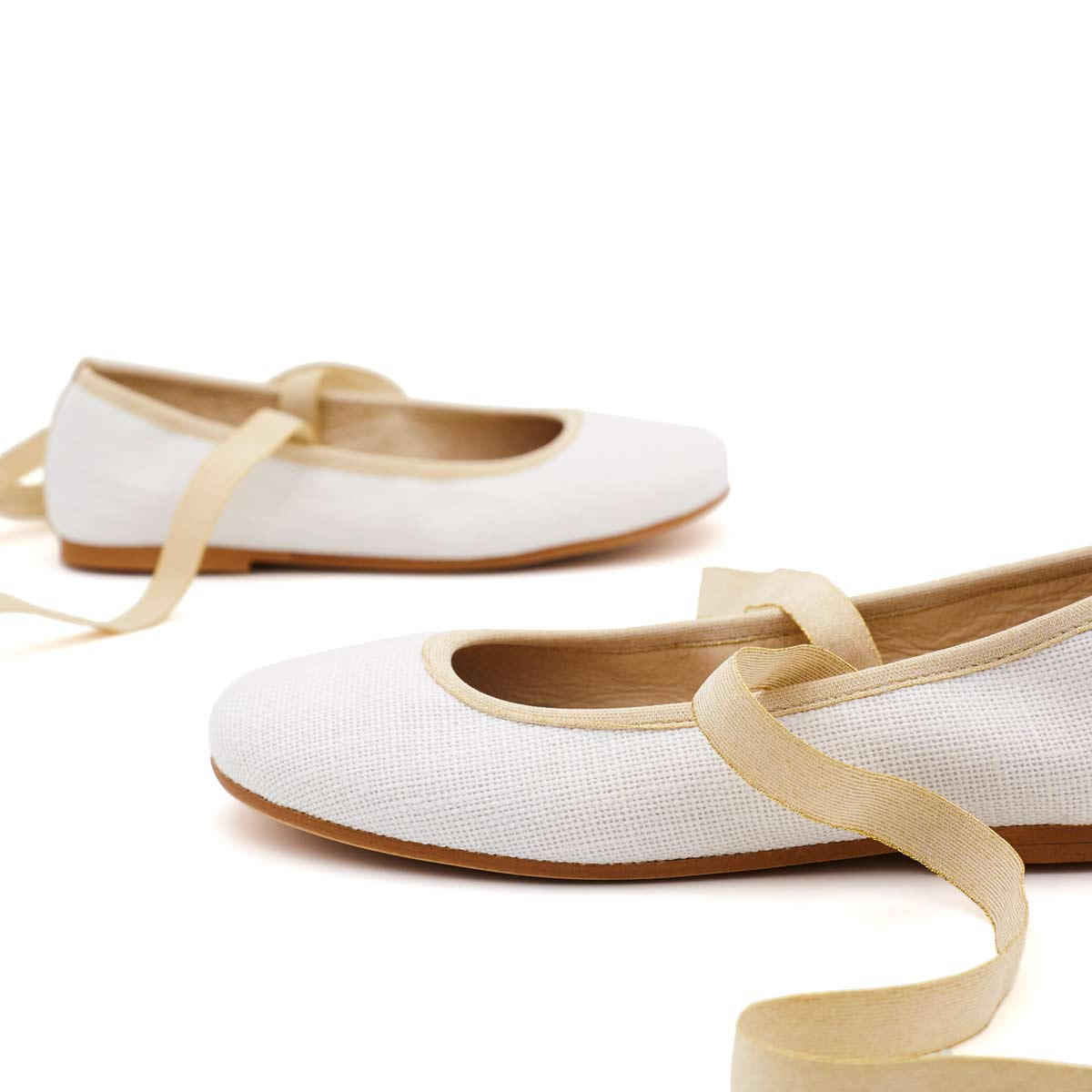 Bailarinas Niña Cintas Lino Blanco