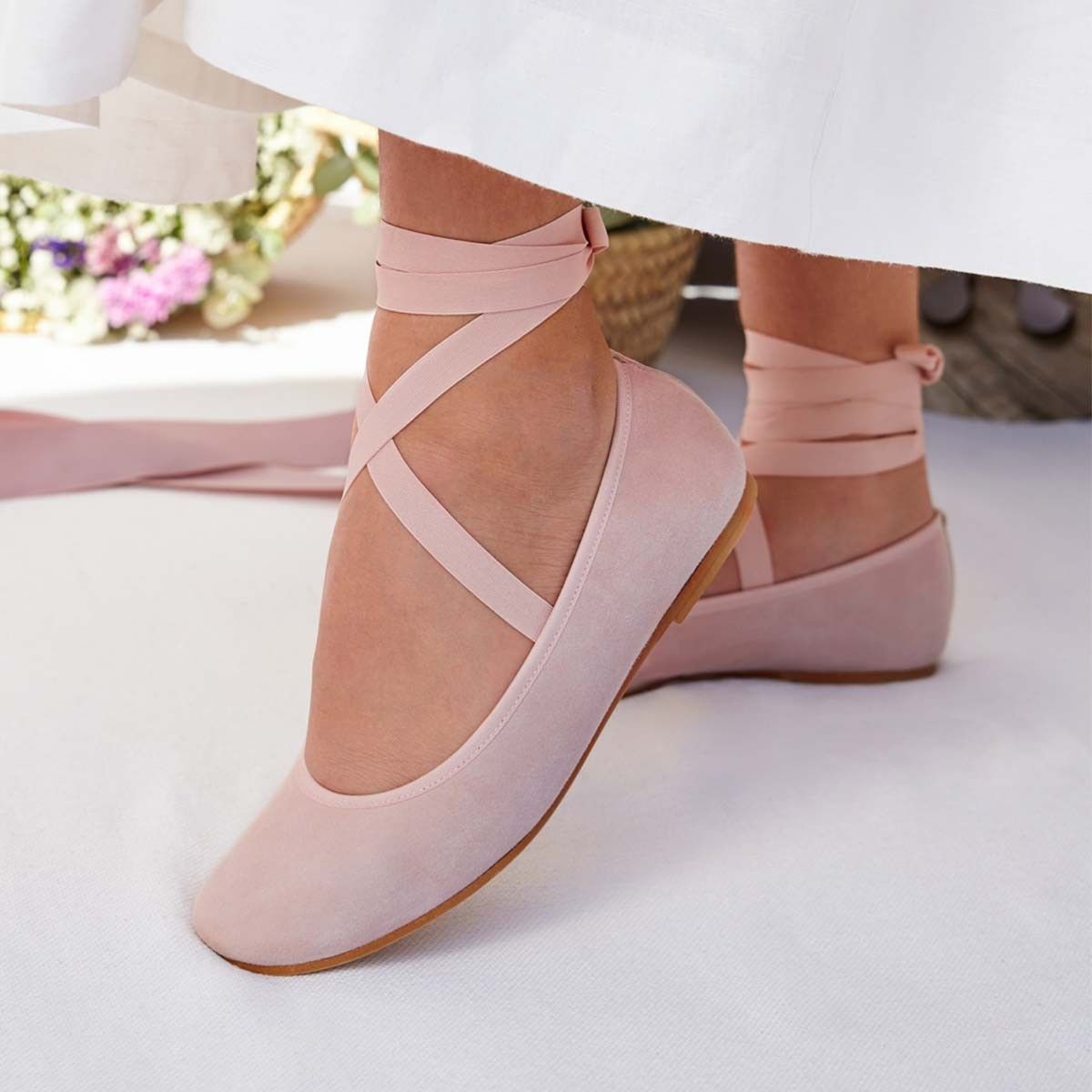 Bailarinas Niña Cintas Ante Rosa Empolvado