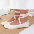 Girls' Light Beige Leather Ballet Flats with Ribbons