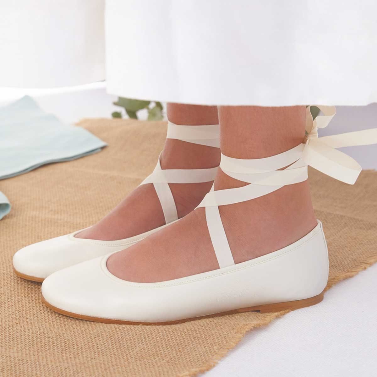 Bailarinas Niña Cintas Piel Beige Claro