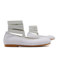 Girls' Grey Pearl Leather Ribbon Ballet Flats