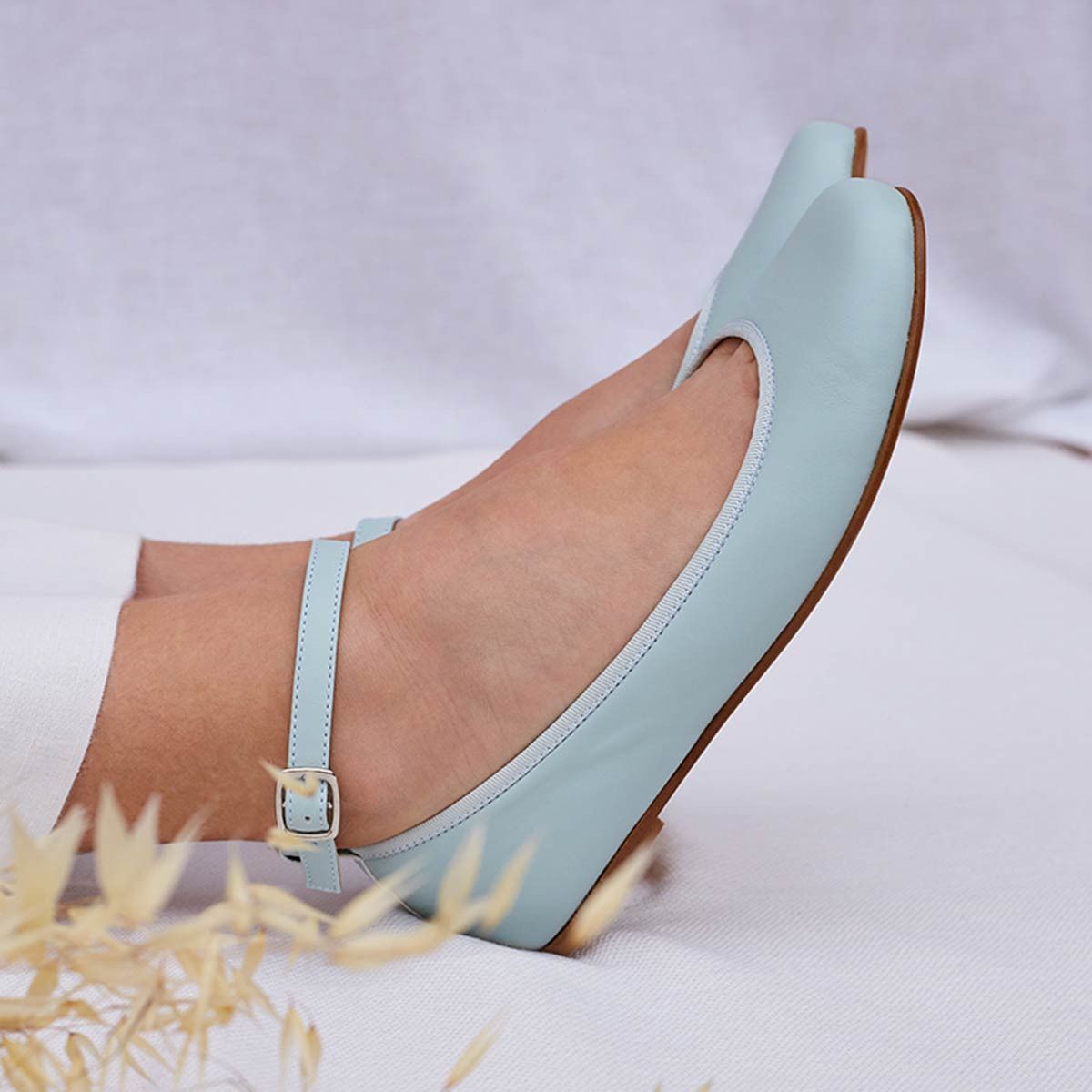 Bailarinas Lazos y Pulseras Piel Azul Verdoso