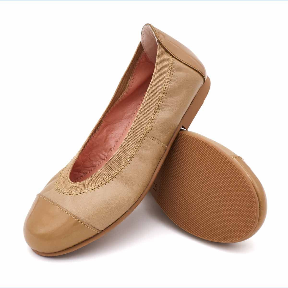 Bailarinas Piel Puntera Charol Camel