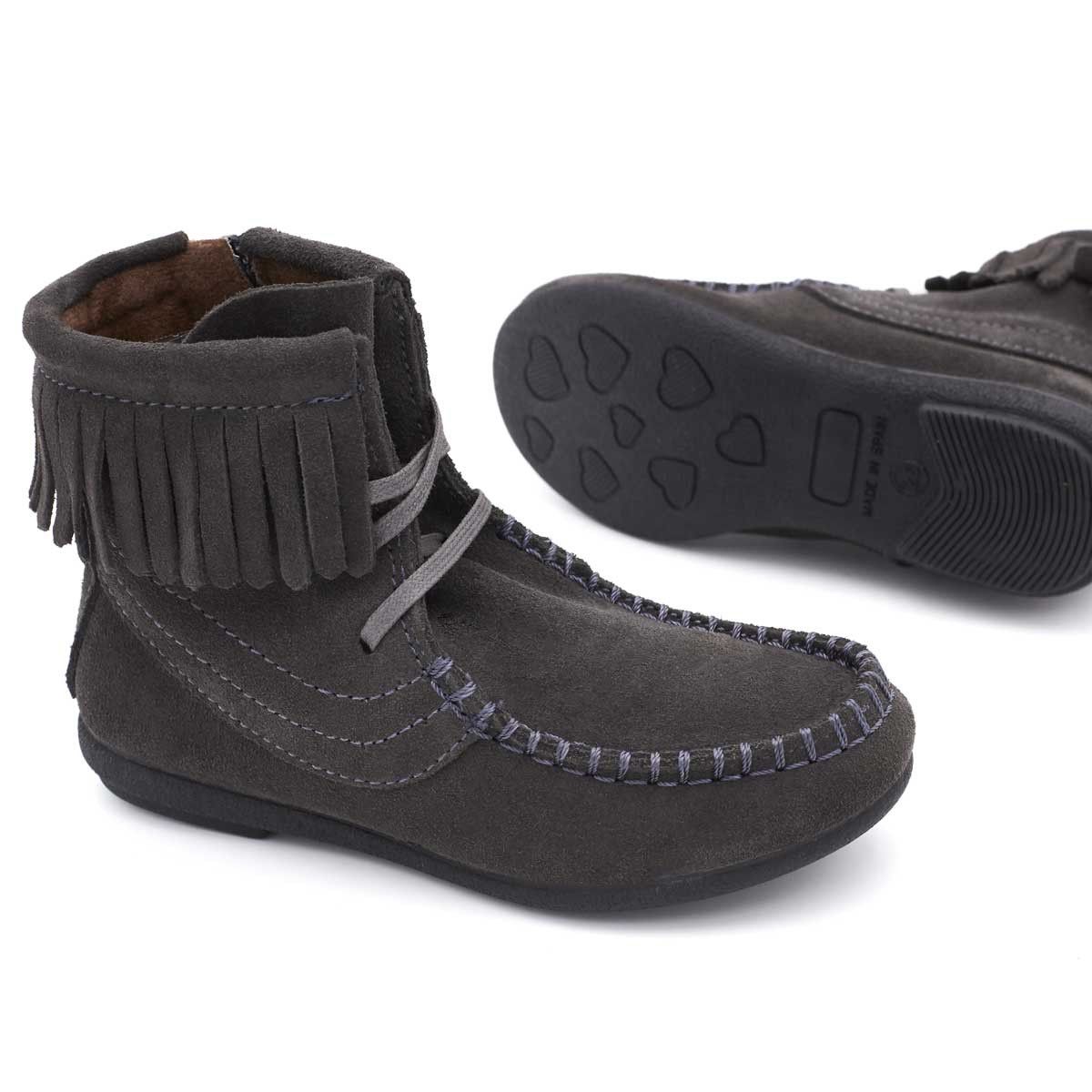 Botas Niña Flecos Serraje Gris