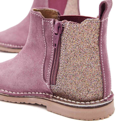 Botas Niña Serraje y Glitter Rosa