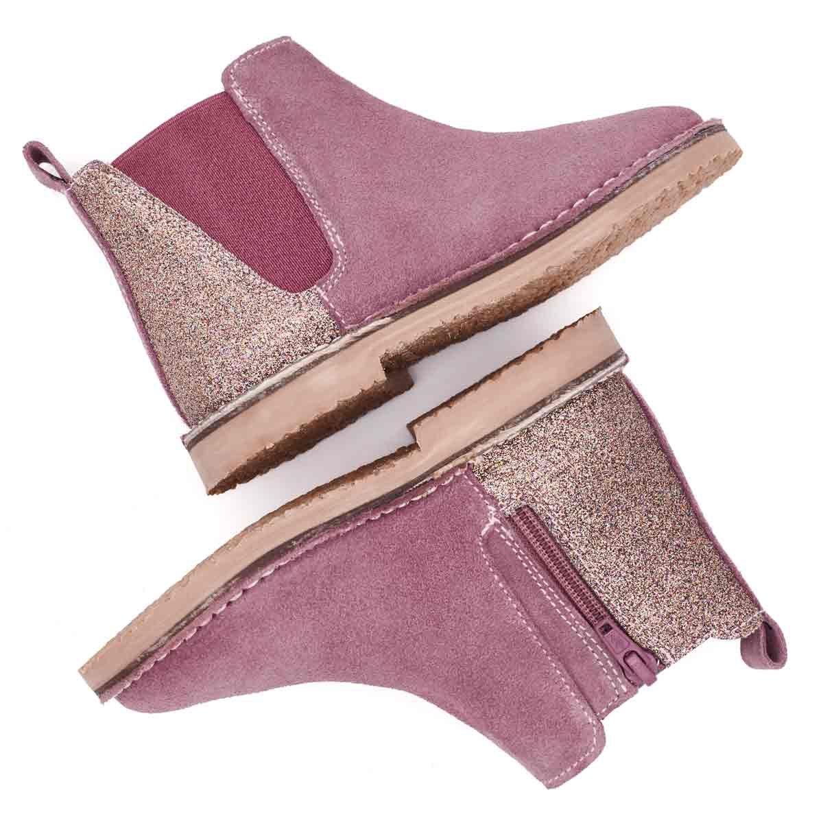 Botas Niña Serraje y Glitter Rosa
