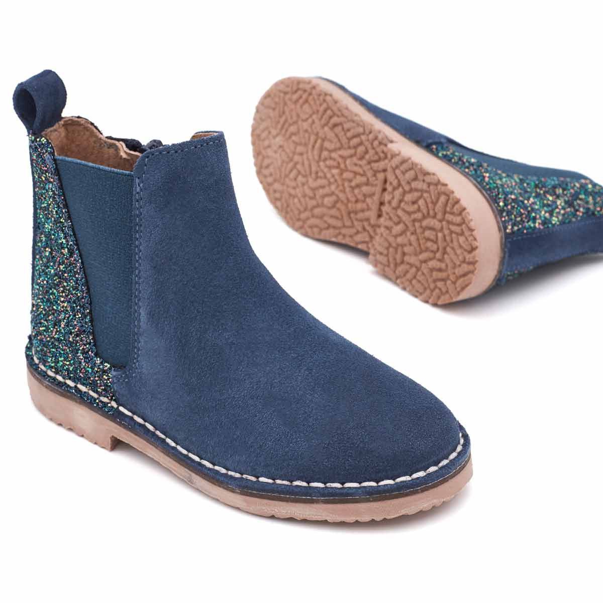 Botas Niña Serraje y Glitter Azul