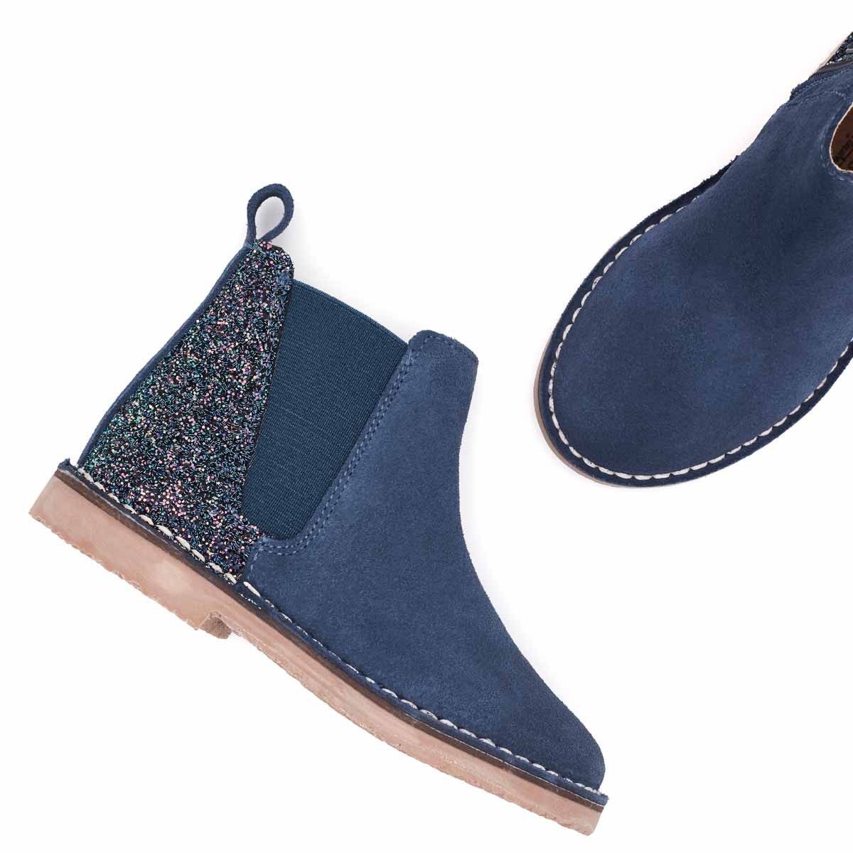 Botas Niña Serraje y Glitter Azul