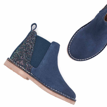 Botas Niña Serraje y Glitter Azul