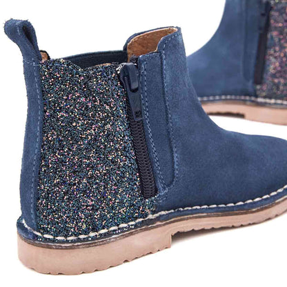 Botas Niña Serraje y Glitter Azul
