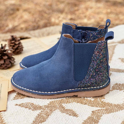 Botas Niña Serraje y Glitter Azul