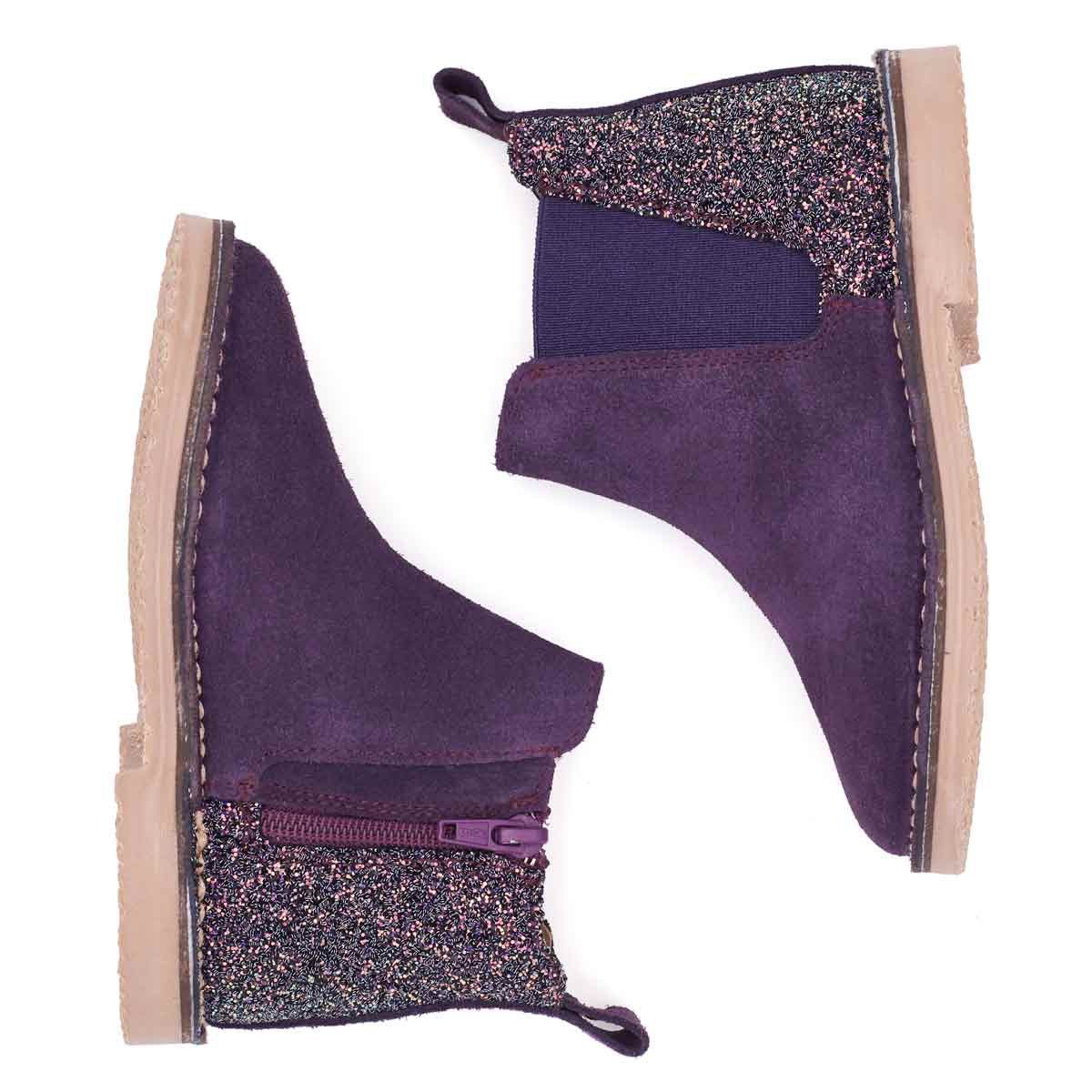 Botas Niña Serraje y Glitter Moradas
