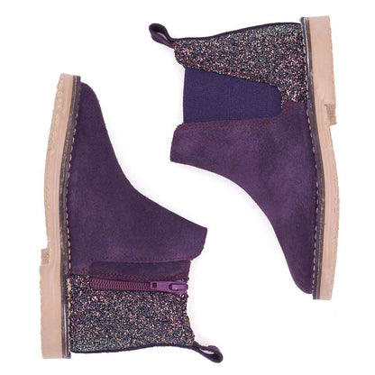 Botas Niña Serraje y Glitter Moradas