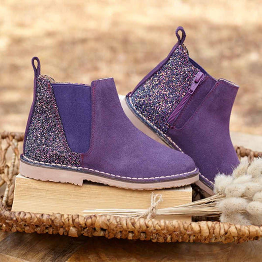 Botas Niña Serraje y Glitter Moradas