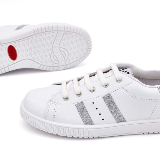Zapatillas Blancas Rayas Plata Titanitos