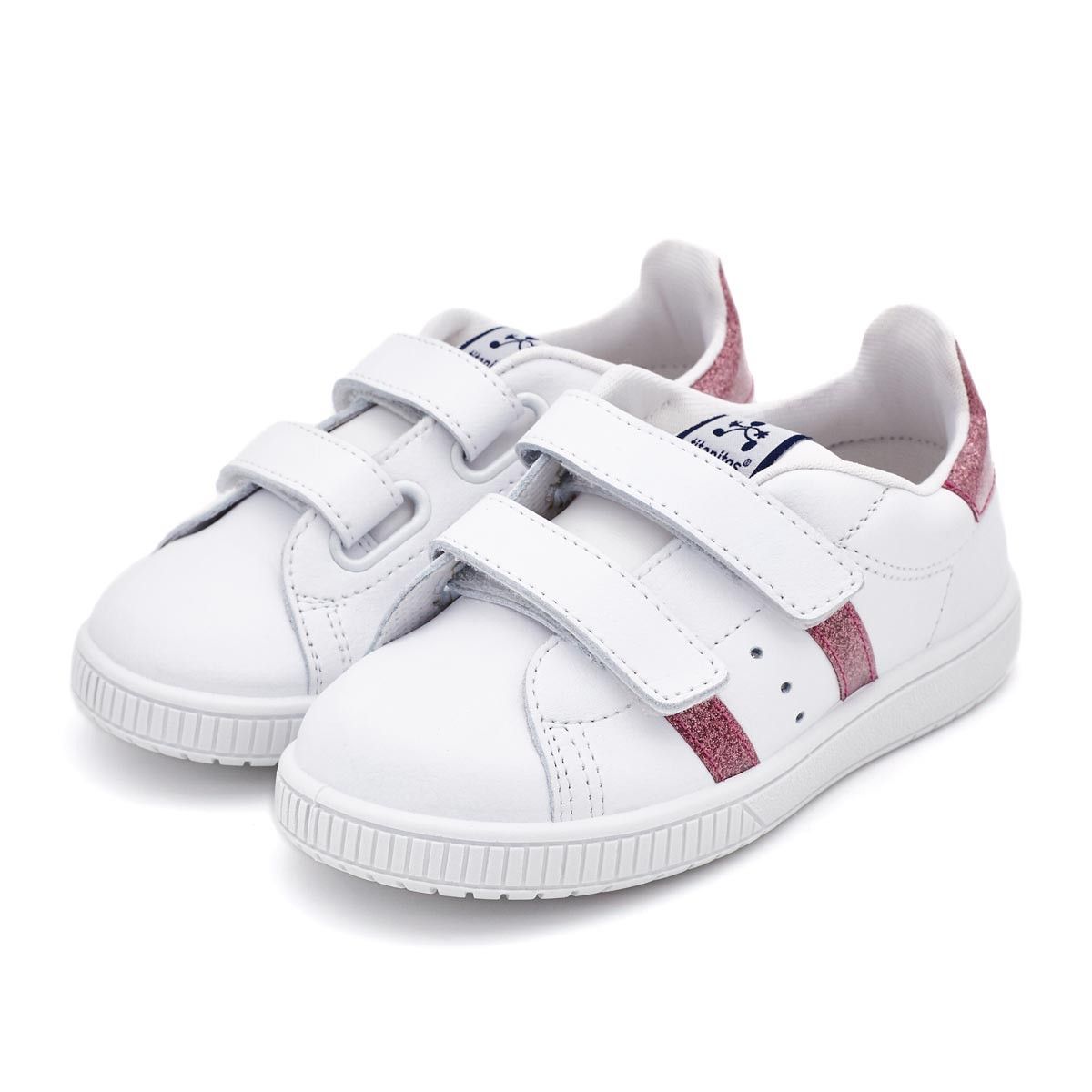 Zapatillas Blancas Tira Adherente Rayas Oro Rosa Titanitos