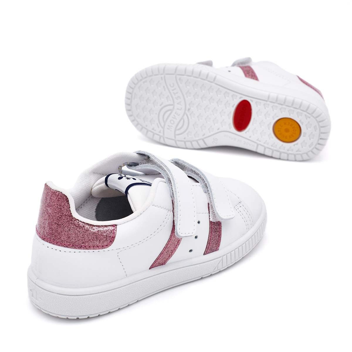 Zapatillas Blancas Tira Adherente Rayas Oro Rosa Titanitos