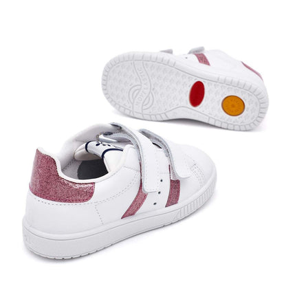 Zapatillas Blancas Tira Adherente Rayas Oro Rosa Titanitos